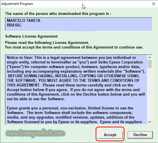 Reset EPSON Stylus T50 adjustment program