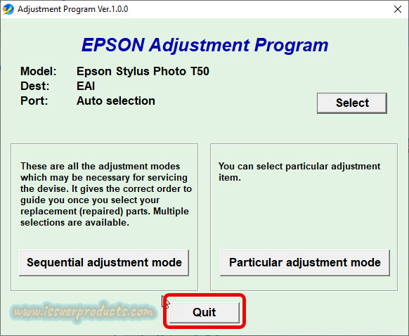 Reset EPSON Stylus T50 adjustment program